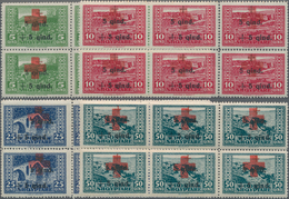 Albanien: 1924, RED CROSS (II) Complete Set Of Four With Red And Black Opt. And Additional Large Red - Albania