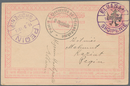 Albanien - Ganzsachen: 1913, Postal Stationery Card, 20 Pa With INVERTED Double Headed Eagle Overpri - Albanië