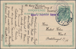 Albanien - Ganzsachen: 1918 Commercially Used Postal Stationery Card 5 Qint Green From Durazzo, Fiel - Albanië