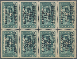 Andorra - Französische Post: 1933, "ELECTIONS" Overprints, Private Issue, 5c. Greenish Blue In Block - Sonstige & Ohne Zuordnung