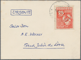 Andorra - Spanische Post: 1949, 25 C Red Single Franking On A Small Letter ("Urgente") To Sant Julia - Autres & Non Classés