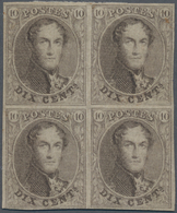 Belgien: 1861 'King Leopold I.' 10c. Brown, Large Medallion, BLOCK OF FOUR From Plate I, Sheet Pos. - Autres & Non Classés