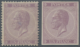 Belgien: 1865 'King Leopold I.' 1fr. Pale Violet, Perf 14¼, Unused Without Gum, With A Central Thin - Andere & Zonder Classificatie