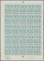 Belgien: 1911, Caritas Issue (type Montald) 5c. Greenish-blue With Opt. '1911' Complete Sheetlet Wit - Andere & Zonder Classificatie