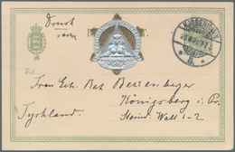 Dänemark - Ganzsachen: 1908 Used Postal Stationery Card 5 Öre Green On White With Label Of The Inter - Entiers Postaux