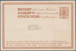 Finnland - Ganzsachen: 1875 Unused Postal Stationery Card With Surcharge Specimen 10 P Light-brown, - Ganzsachen