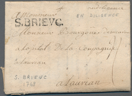 Frankreich - Vorphila: 1744, "S. BRIEVC." And Handwritten "en Deligence" On Folded Letter To A Field - 1792-1815 : Departamentos Conquistados