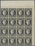 Frankreich: 1849, Ceres 20c. Black, Marginal BLOCK OF 16 From The UPPER RIGHT CORNER OF THE SHEET, F - Unused Stamps