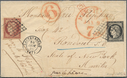 Frankreich: 1849 Ceres 1fr. Carmine And 20c. Black Used On Entire Letter From Lauterbourg To Rondout - Ungebraucht