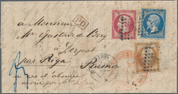 Frankreich: 1853-60 Napoleon 10c., 20c. And 80c. Used On 1860 Letter From Paris To Dorpat, Russia (n - Ungebraucht