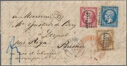 Frankreich: 1853-60 Napoleon 10c., 20c. And 80c. Used On 1860 Letter From Paris To Dorpat, Russia (n - Nuevos