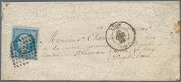 Frankreich: 1859, 20 C Blue Napoleon Single Franking On Ambossing Cover With Flower Ornaments From L - Unused Stamps