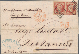 Frankreich: 1853 Napoleon 80c. VERMILION Horizontal Pair, Used And Tied By Small Numeral "1495" To E - Unused Stamps