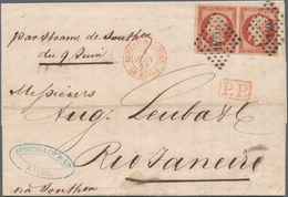 Frankreich: 1853 Napoleon 80c. VERMILION Horizontal Pair, Used And Tied By Small Numeral "1495" To E - Nuovi