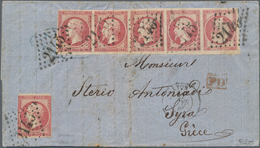 Frankreich: 1860 Napoleon 80c. Rose-carmine TÊTE-BÊCHE Pair Along With Three In Horizontal Strip Of - Unused Stamps