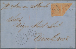 Frankreich: 1870 French Ceres 40c. Orange BISECTED Diagonally, Used In Pair With Complete Stamp On F - Unused Stamps