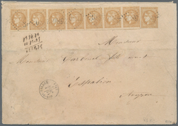 Frankreich: 1871, Bordeaux Issue 10c. Bistre, Report 1, HORIZONTAL STRIP OF SEVEN And Single Stamp, - Unused Stamps