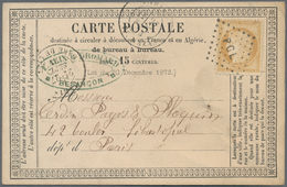Frankreich: 1873, 15 C Ceres With Rhombus Cancel "P G L" On Pre-print Postcard (Paris, Bureaux De Tr - Unused Stamps