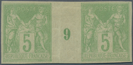 Frankreich: 1898, Type Sage 5c. Yellow-green, Type III "N Sous B", IMPERFORATED Gutter Pair With Mil - Ungebraucht