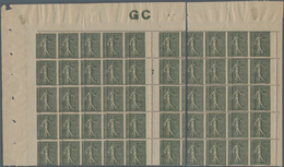 Frankreich: 1917, Semeuse Lignee 15c. Grey-green On GC Paper, Top Gutter Pane Of 50 Stamps (folded A - Unused Stamps