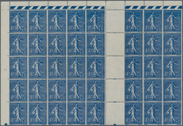 Frankreich: 1928, Semeuse Lignee 1fr. "bleu-noir", Gutter Block Of 40 Stamps, Mint Never Hinged (hin - Ungebraucht