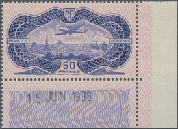 Frankreich: 1936, 50fr. Airmail "Burelage", Marginal Copy From The Lower Right Corner Of The Sheet W - Ungebraucht