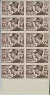 Frankreich: 1952, Marshall De Lattre De Tassigny 15fr. IMPERFORATED Block Of Ten From Lower Margin, - Unused Stamps