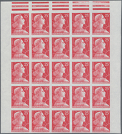 Frankreich: 1959, Definitive Issue 'Marianne (Muller)' 25fr. Carmine-red IMPERFORATED Block Of 25 Fr - Unused Stamps