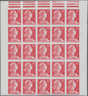 Frankreich: 1959, Definitive Issue 'Marianne (Muller)' 25fr. Carmine-red IMPERFORATED Block Of 25 Fr - Ungebraucht