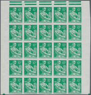 Frankreich: 1959, Definitive Issue 'Farmer With Sheaf' 10fr. Green IMPERFORATED Block Of 25 From Upp - Unused Stamps