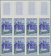 Frankreich: 1960, Definitives 'buildings And Landscapes' Complete Set Of Seven In IMPERFORATED Block - Ungebraucht