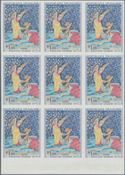 Frankreich: 1965, Tapestry From 14th Centrury 1.00fr. IMPERFORATED Block Of Nine From Lower Margin, - Ungebraucht
