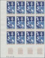 Frankreich: 1967, 25th Anniversary Of Battle Of Bir-Hakeim 0.25fr. IMPERFORATED Block Of Twelve From - Unused Stamps