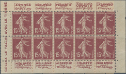 Frankreich - Markenheftchen: 1926 (ca.), Booklet 1.50fr. Containing 10 X Sower 15c. Lilac Brown In O - Sonstige & Ohne Zuordnung