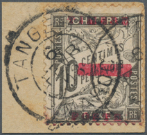 Französische Post In Marokko: 1893, 10 C. Black, Postage Due Stamp With Carmine-red Overprint, On Pi - Autres & Non Classés