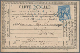 Frankreich - Ganzsachen: 1878 Juin! Commercially Used Carte-précuseur From Paris To Ems With Scarce - Sonstige & Ohne Zuordnung