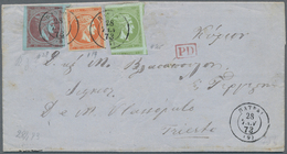 Griechenland: 1873, 5 L Green, 10 L Red And 40 L Violet Mixed Franking On Folded Letter From Patras - Lettres & Documents