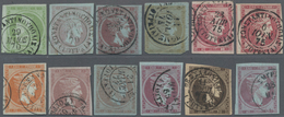 Griechenland - Stempel: 1865/1877, Greek Post Offices Abroad, Group With 12 Stamps, Comprising 'Herm - Affrancature Meccaniche Rosse (EMA)