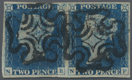 Großbritannien: 1840 2d. Blue Horizontal Pair, Lettered N-E/N-F, Used And Cancelled By Two Superb St - Otros & Sin Clasificación