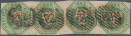 Großbritannien: 1847, QV Embossed Octagonal 1s. Green Horizontal Strip Of Four With Barred Numerals - Otros & Sin Clasificación