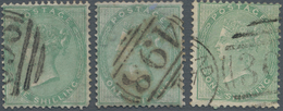 Großbritannien: 1855, QV 1s. Green With Wmk. Emblems Three Singles With Different Numeral Cancels, V - Altri & Non Classificati