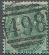 Großbritannien: 1862, QV 1s. Green With Wmk. Emblems Plate 1 Lettered 'AS' Fine Used With Central Ba - Otros & Sin Clasificación