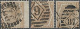 Großbritannien: 1872, QV 6d. Pale Buff With Wmk. Spray Of Rose Three Singles Incl. Plate 11 (lettere - Autres & Non Classés