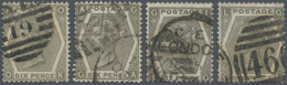 Großbritannien: 1873, QV 6d. Grey With Wmk. Spray Of Rose Four Singles Plate 12 Lettered 'KO', 'AG', - Other & Unclassified