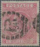 Großbritannien: 1867, QV 5s. Rose With Wmk. Maltese Cross Lettered 'IC' Good Used With Barred Cancel - Autres & Non Classés