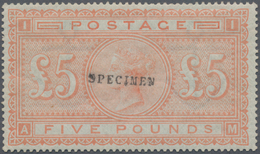 Großbritannien: 1882 QV £5 Orange On White Paper, Wmk Anchor, Overprinted "SPECIMEN" In Type 9, Mint - Andere & Zonder Classificatie