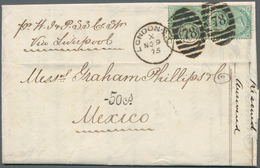 Großbritannien: 1875, 1 Shilling Green Vertical Pair From London Via Liverpool To Mexico With Tax Ha - Other & Unclassified