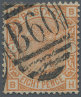 Großbritannien: 1876, QV 8d. Orange With Wmk. Large Garter Plate 1 Lettered 'HB', Fine Used With Bar - Andere & Zonder Classificatie