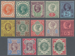 Großbritannien: 1887/1900, QV Definitives Simplified Set Of 14 From ½d Vermilion To 1s. Green/carmin - Sonstige & Ohne Zuordnung