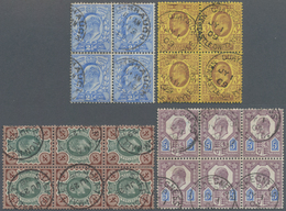 Großbritannien: 1904/1909, KEVII Definitives Four Different Multiples Incl. 2½d. Ultramarine Block/4 - Sonstige & Ohne Zuordnung